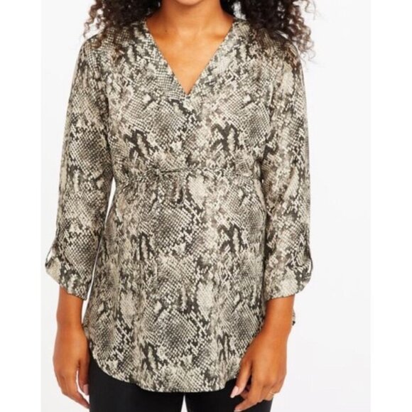 NWT Motherhood Maternity Snake Print Shirt Woman’s size XL gray cream - Picture 8 of 10